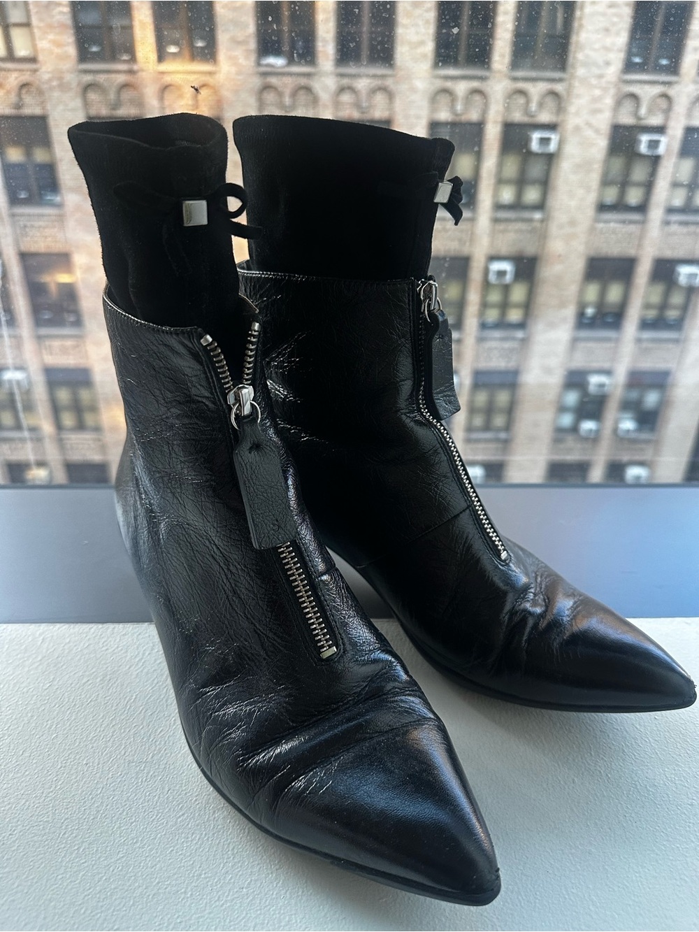 Stuart Weitzman “The Audra” Black Ankle Bootie with Front Zipper